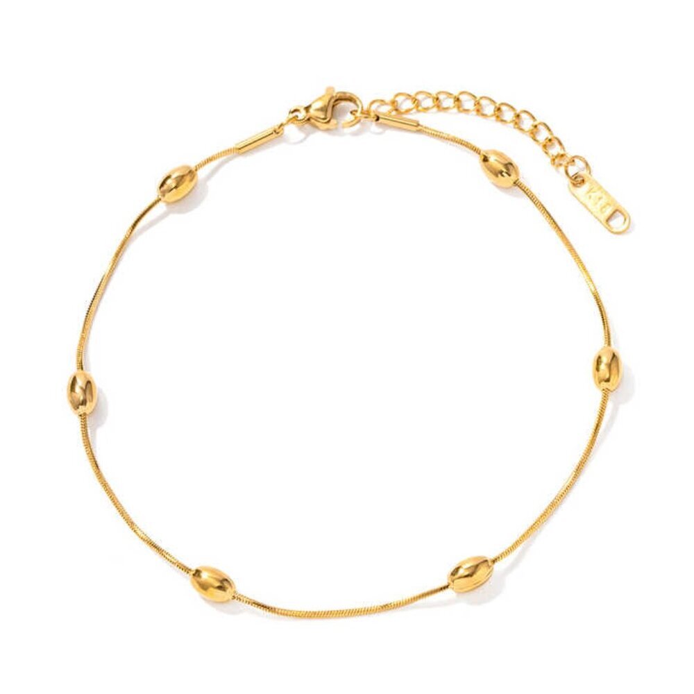 18K Gold Plated Stainless Steel Oval Beads Anklet